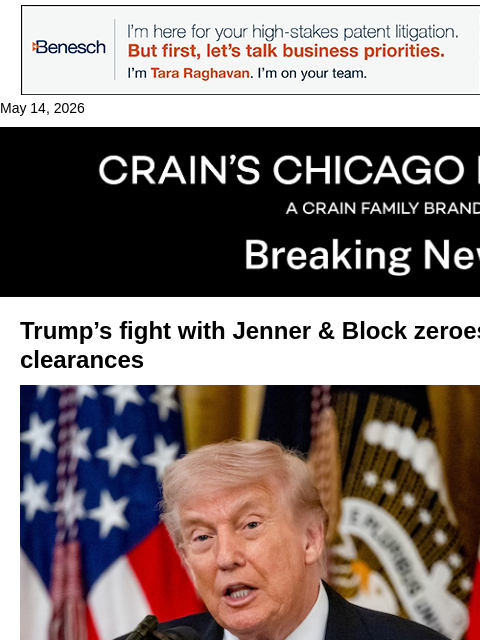 crainalerts newsletter: Jenner & Block, Trump face off in executive order ...