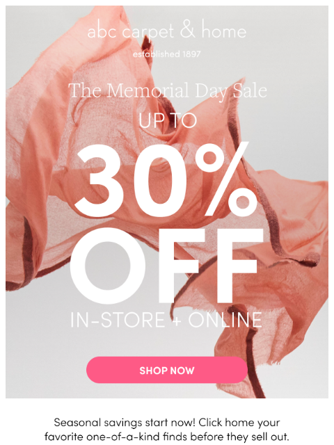 abchome newsletter: It's On! The Memorial Day Sale Starts Now