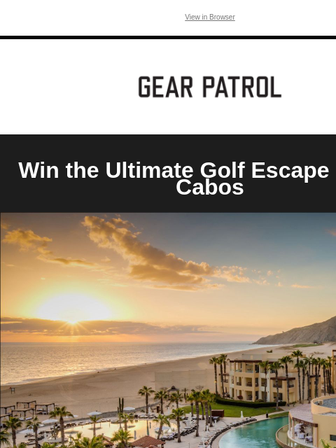 View in Browser Win the Ultimate Golf Escape in Los Cabos photo of the Pueblo Bonito resort, including the beach at sunset, a large pool, and multiple buildings If you've been itching for a chance