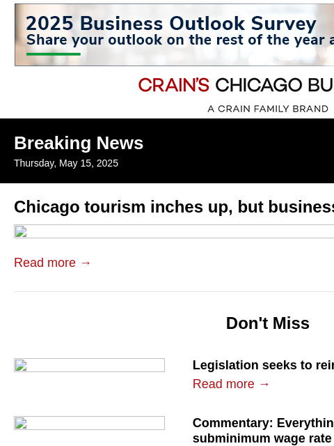 crainalerts newsletter: Chicago tourism inches up