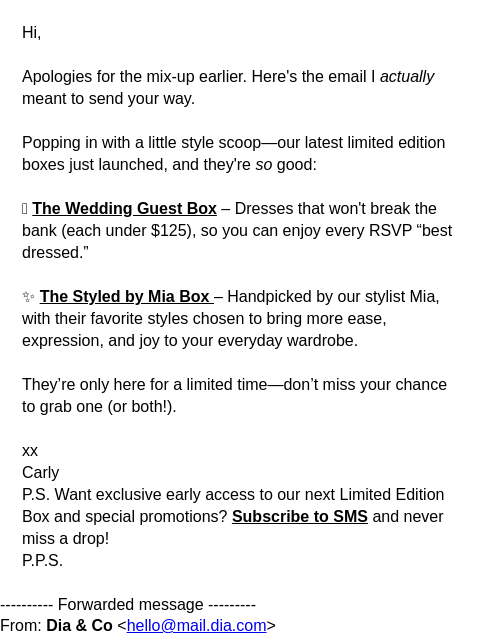 dia newsletter: Oops 🙈 Here's the REAL Email RE: Two New Style Bo...