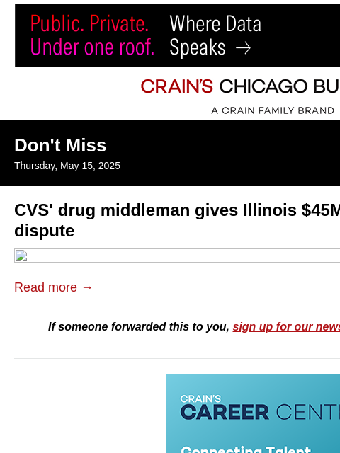crainalerts newsletter: CVS' drug middleman settles Illinois dispute