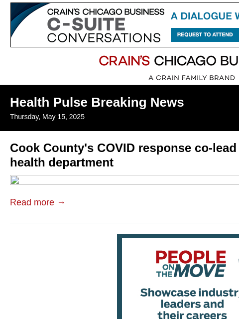 crainalerts newsletter: Cook County names permanent public health COO