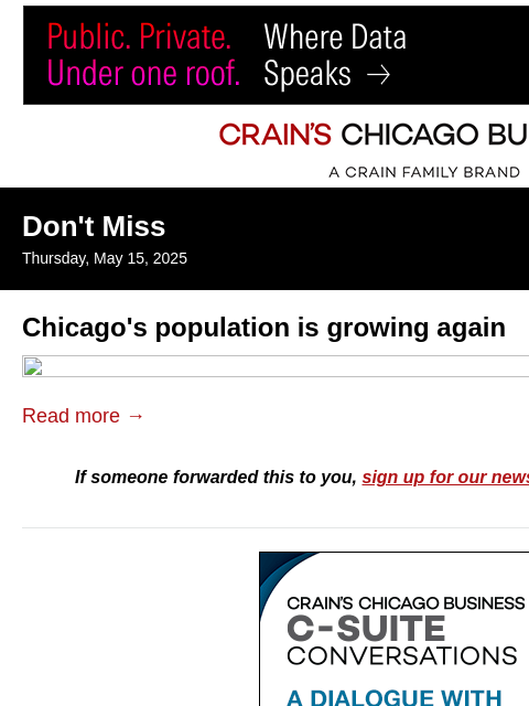 crainalerts newsletter: Chicago's population is growing again