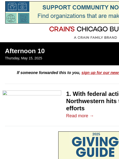 crainalerts newsletter: Northwestern ramps up lobbying efforts