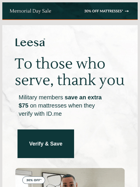 leesasleep newsletter: Military members: Save an extra $75 with ID.me