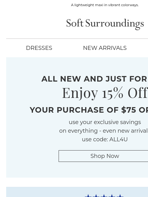 softsurroundings newsletter: The Dress That Earns Five Stars