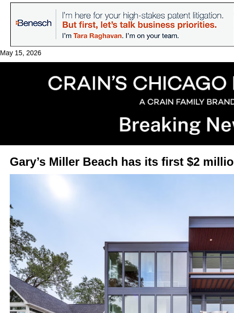 crainalerts newsletter: Gary's Miller Beach logs its first $2M home sale