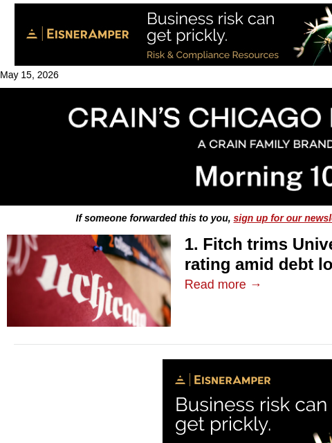 crainalerts newsletter: Fitch trims UChicago credit rating
