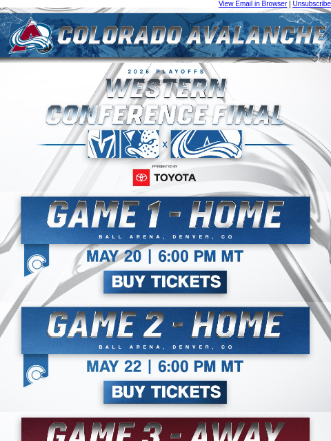 thecoloradoavalanche newsletter: ⛰️ Official Western Conference Final Schedule