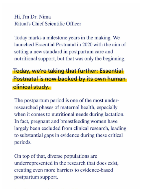 ritual newsletter: Essential Postnatal is now clinically studied