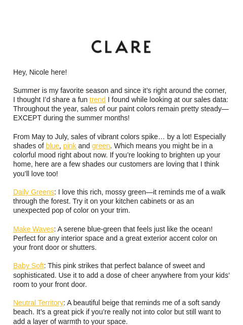 Hey, Nicole here! Summer is my favorite season and since it's right around the corner, I thought I'd share a fun trend I found while looking at our sales data: Throughout the year, sales of our