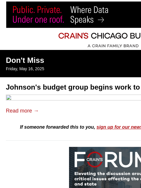 crainalerts newsletter: Johnson's budget group begins herculean task