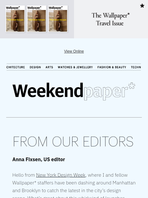 futureplc newsletter: Weekendpaper* | New York Design Week live updates