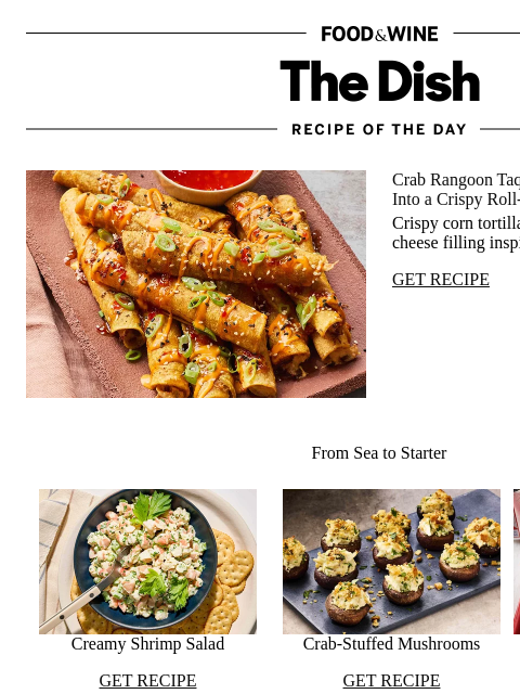 foodandwine newsletter: Crab Rangoon Taquitos