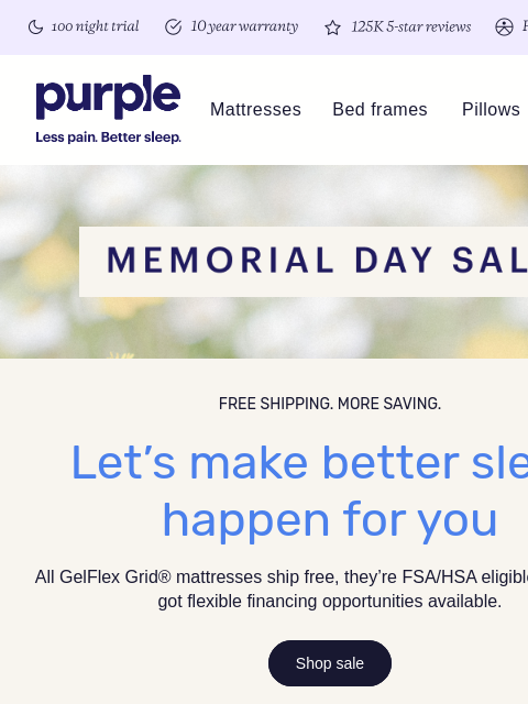 purple newsletter: Free shipping. FSA/HSA eligible. Up to $900 off.