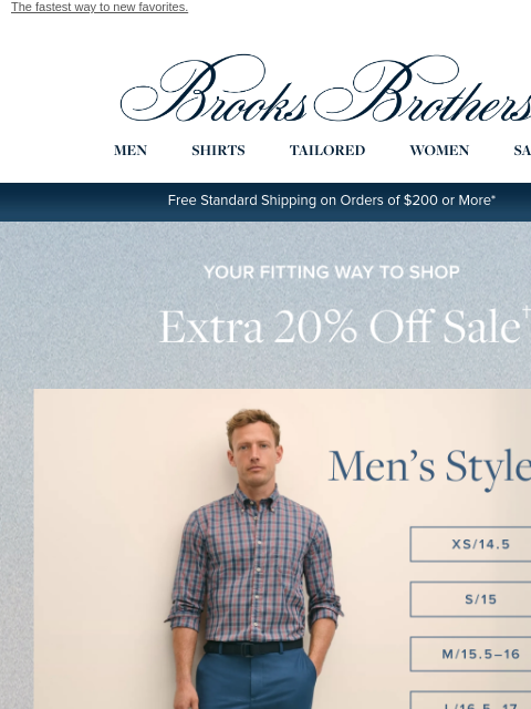 brooksbrothers newsletter: Shop by size: an extra 20% off sale, online only