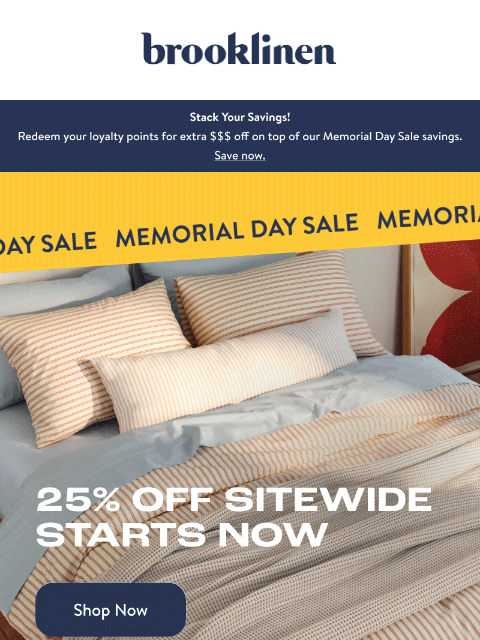 brooklinen newsletter: Memorial Day Sale Starts NOW