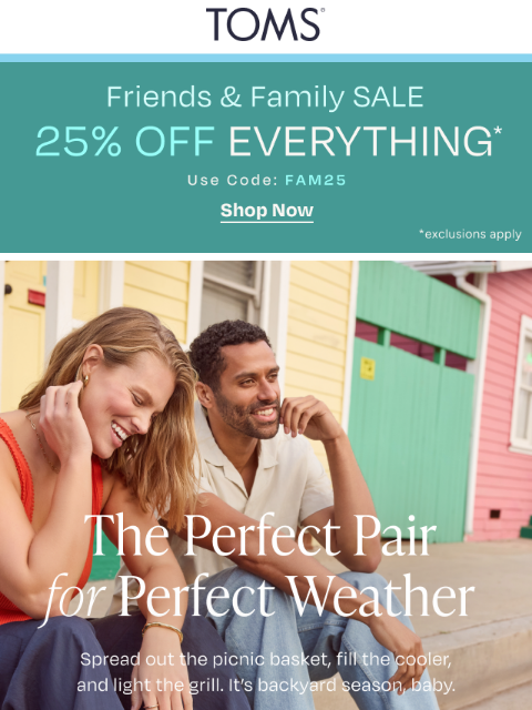 toms newsletter: 25% Off Sitewide!