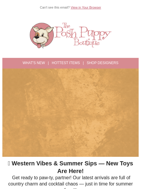 poshpuppyboutique newsletter: 🤠 Saddle Up! New Toys Just Rode In 🐾🍹
