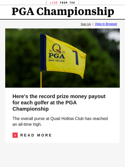 Fan takes Jon Rahm approach straight to the dome, somehow lives to laugh about it GolfDigest Sign Up | View in Browser Here's the record prize money payout for each golfer at the PGA Championship