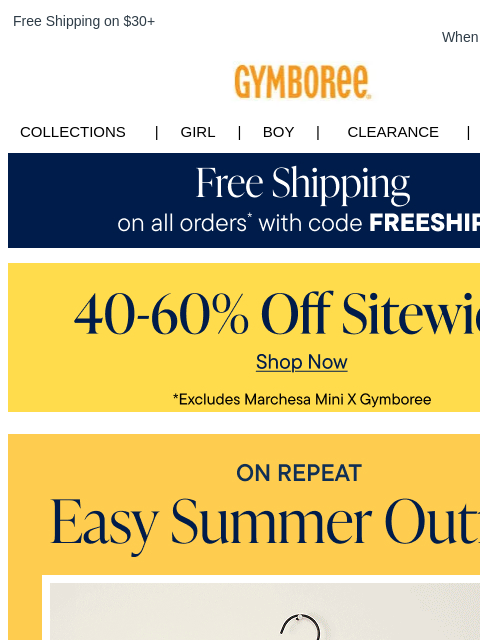 gymboree newsletter: Free Shipping, No Minimum + Everyday Summer Shorts...