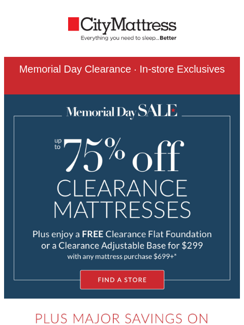 citymattress newsletter: Up to 75% Off Clearance