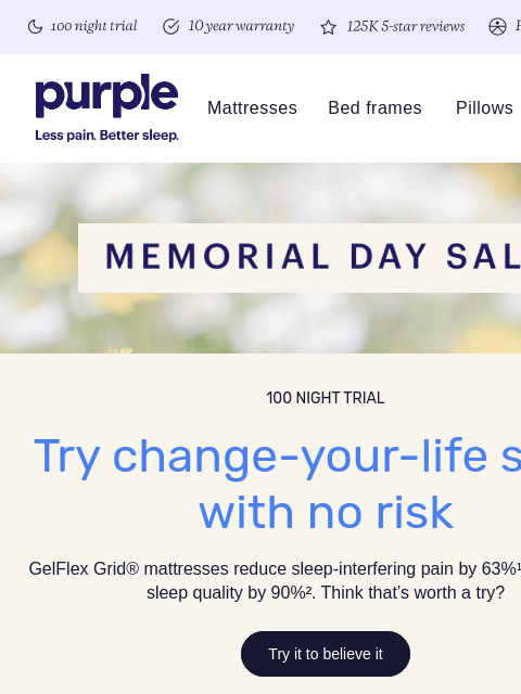 purple newsletter: 100 nights to decide. Better sleep, no risk.