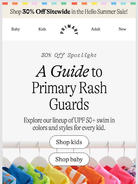primary newsletter: ☀️ A Guide to Primary Rash Guards ☀️