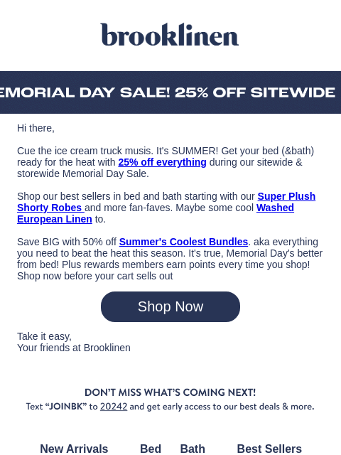 brooklinen newsletter: Our Memorial Day Sale Is LIVE