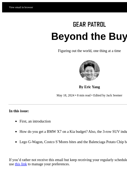 How do I get a BMW X7 on a Kia budget? Revisiting the wild 3-Row SUV industrial complex. View email in browser Beyond the Buy Figuring out the world, one thing at a time By Eric Yang May 18, 2024 • 8