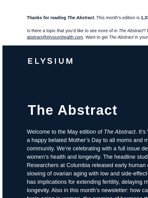 Plus, endurance and brain aging, hormone therapy for heart health, and more. Thanks for reading The Abstract. This month's edition is 1336 words, about a 5-minute read. Is there a topic that you