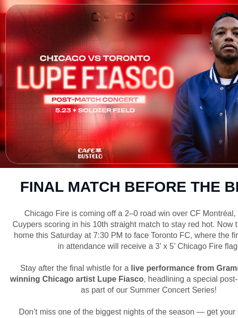 chicagofirefc newsletter: Soccer Celebration + Lupe Fiasco Post-Match Concer...