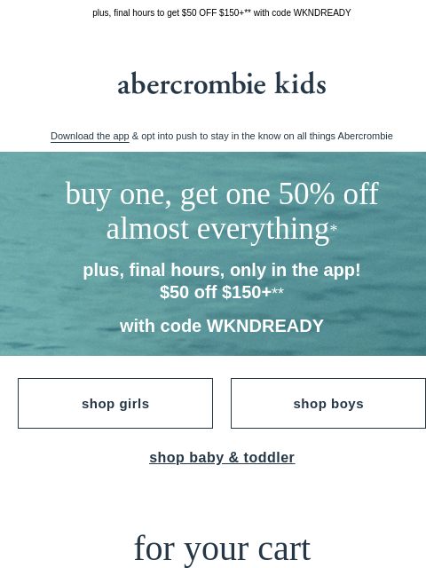 abercrombie newsletter: BOGO 50% OFF almost everything*