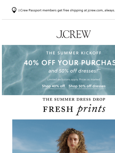 jcrew newsletter: 50% off dresses that know how to have fun