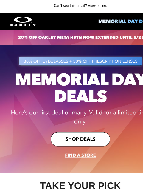 oakley newsletter: Memorial Day Deals Kick Off Now