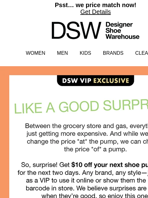 dsw newsletter: ICYMI: $10 off *any* shoe