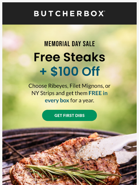 butcherbox newsletter: Free Ribeyes. For a year. Hello?
