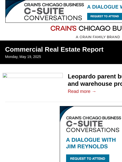 crainalerts newsletter: Leopardo parent buys West Loop office, warehouse