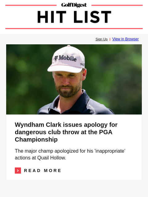 Scottie Scheffler confirms his driver failed testing before tournament GolfDigest Sign Up | View in Browser Wyndham Clark Wyndham Clark issues apology for dangerous club throw at the PGA Championship