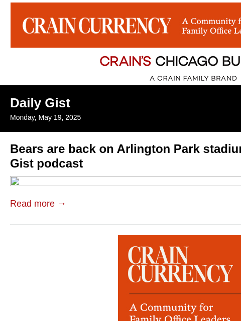 crainalerts newsletter: Bears are back on Arlington Park stadium plan: Cra...