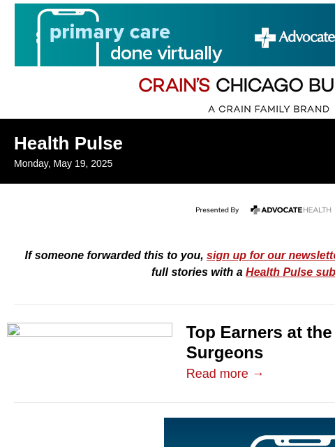 crainalerts newsletter: Top Earners at the American College of Surgeons