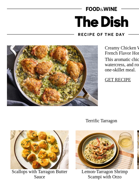 foodandwine newsletter: Creamy Tarragon Chicken