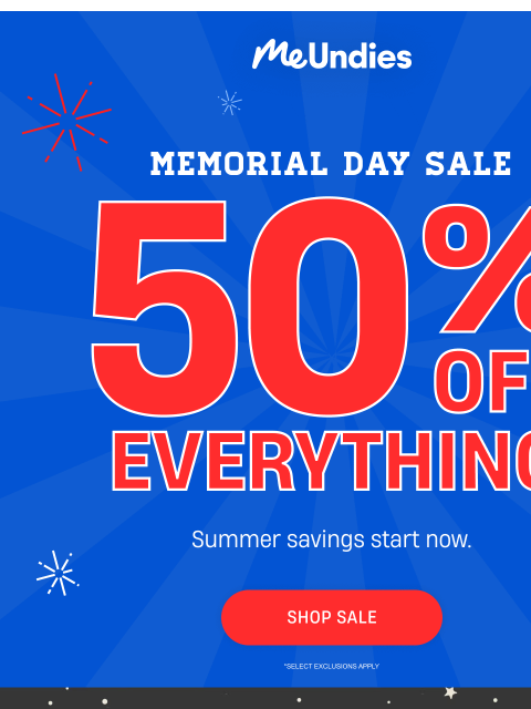 meundies newsletter: 50% OFF Memorial Day Sale