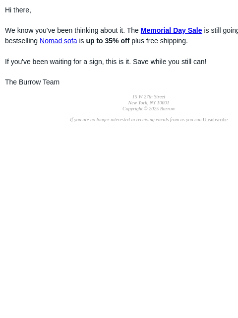 burrow newsletter: The Memorial Day Sale is still on