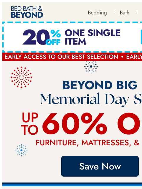 bedbathandbeyond newsletter: Up to 60% off furniture, mattresses & more 🏠