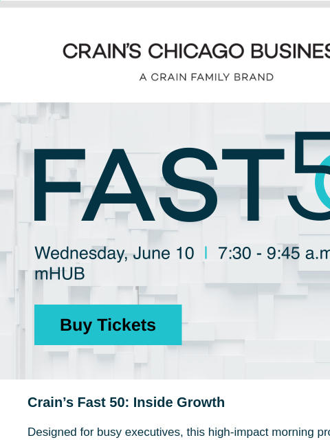 crainliveevents newsletter: Steven Galanis of Cameo to Headline Crain’s Fast 5...