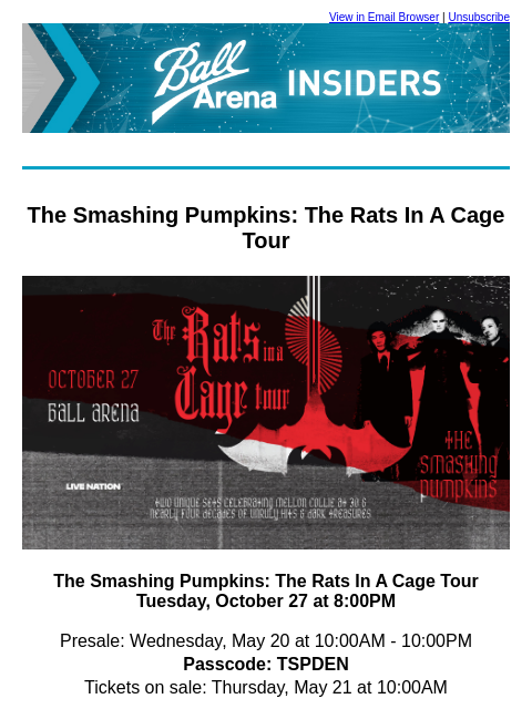 kroenkeentertainment newsletter: Just Added: The Smashing Pumpkins, Dan + Shay, & S...