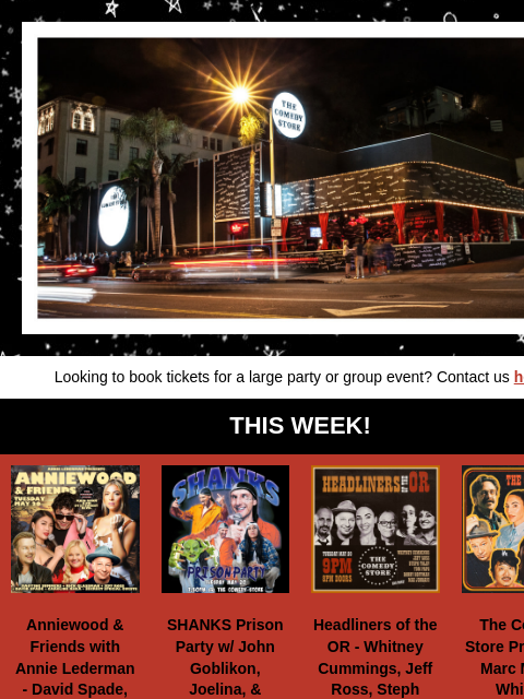Marc Maron, David Spade, Iliza Shlesinger, Whitney Cummings, Bobby Lee, Erik Griffin, Annie Lederman, Finesse Mitchell, Adam Ray, Al Madrigal, Frankie Quinones, Trevor Wallace +more! Looking to book