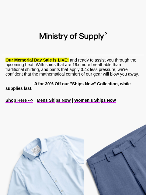 ministryofsupply newsletter: MEMORIAL DAY SALE LIVE